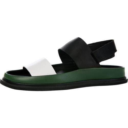 European Style Men Sandals Summer Soft Outsole Open-toed Natural Leather Gladiator Sandals Men Mixed Color Thick Platform Slides