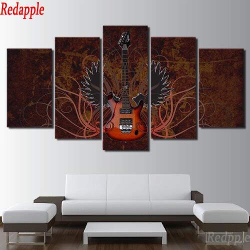 5 Pieces Musical Instrument Abstract Wings Guitar Diy diamond painting square round drill diamond embroidery cross-stitch kits