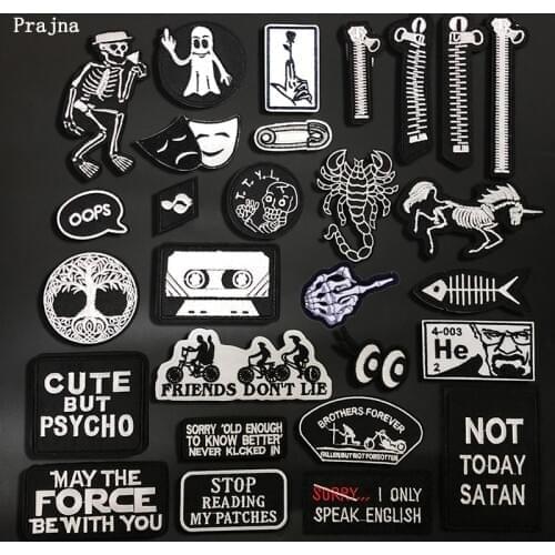Prajna Punk Patch Iron On Patches On Clothes Embroidered Patches For Clothing Zipper Fish Badges Apparel Accessories Patches DIY