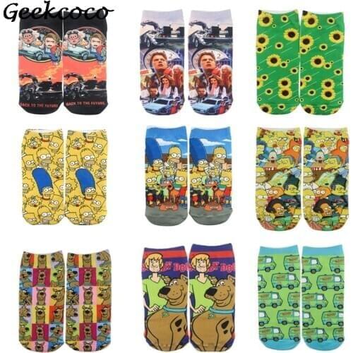 J1625 Cartoon 3D Printed Pattern Sports short Socks for Kids Men Women Hip Hop Cotton Sock