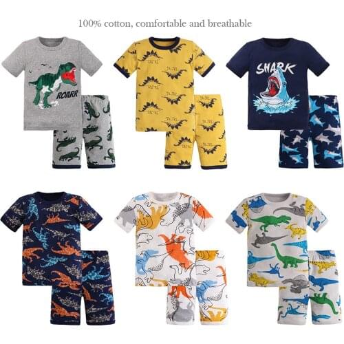 Toddler Boys Pajama Dinosaur 100% Cotton Short Sets Pajamas for Boy Pjs Summer Sleepwear Clothes Size 3-12T