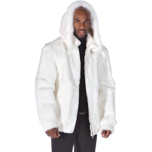 Fur Coat Men Rabbit Fur Jacket Winter Real Fur Zippered Jackets Detachable Hood Plus Size Coats High Quality