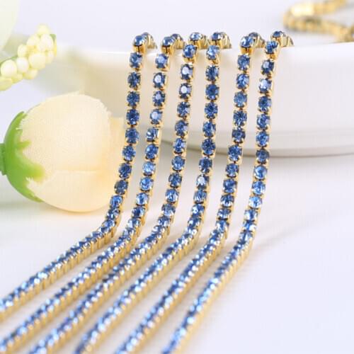 Light blue 10Yards DIY Rhinestone Chain Dense gold bottom sewing Rhinestones for clothing Art Decoration