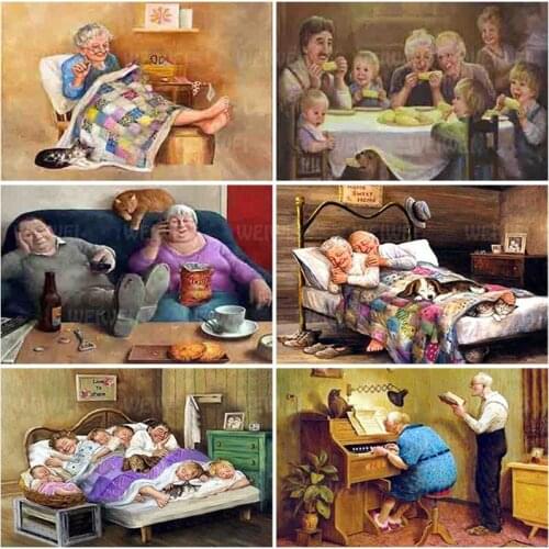 Old Couple Diamond Art Kits for Adults Full Diamond Embroidery Vintage Cartoon Diamond Mosaic Cross Stitches for Home Decoration