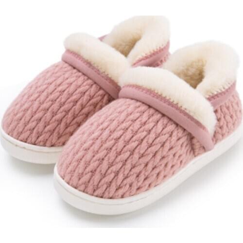Winter Kids Slippers Solid Candy Color Indoor Floor Non Slip Shoes for Boys Girls Woven Pattern Soft Plush Warm Children Slipper