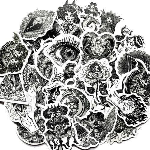 TD ZW 50Pcs The Black and White Gothic Sticker For Suitcase Skateboard Laptop Luggage Fridge Phone Car Styling DIY Decal Sticker