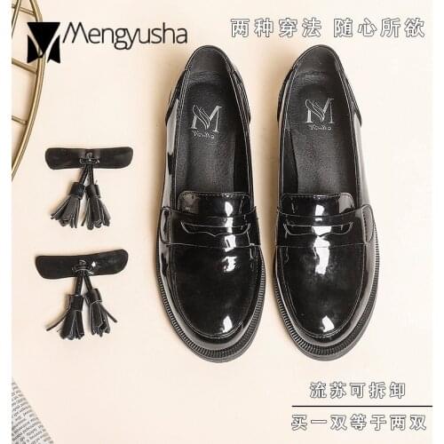 Two Ways fringe flats tassel patent leather oxford shoes for women low heels loafers student shiny derby shoes woman big size 43