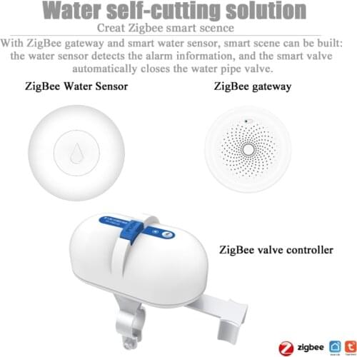 Tuya ZigBee Smart Water Sensor Combo Water Self Cutting Valve Smart Controller Kits Home Security System Works With Alexa Google