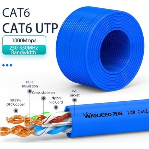 WANJEED CAT6 Lan Cable UTP Unshielded 23AWG OFC Gigabit 1000M Network Cable