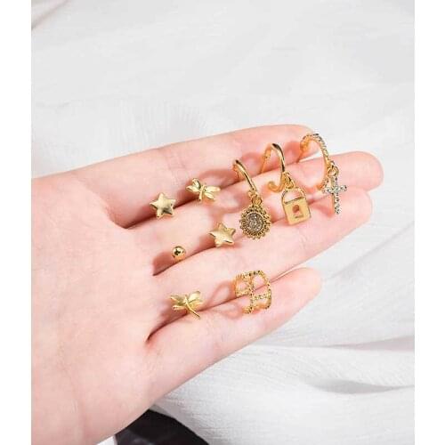 2020 Boho Vintage New Fashion Geometric Crystal Sun Lock Cross Dragonfly Pendant Earrings For Women Earring Jewelry Wedding Gift