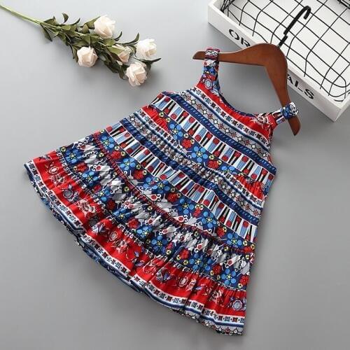 0-5 year High quality girl dress 2019 new summer fashion beach flower ruched kid children girl clothing party princess dress
