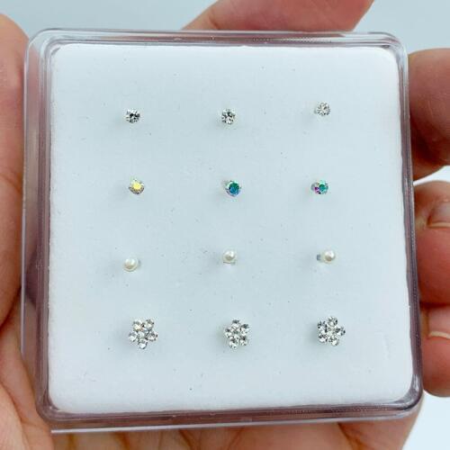 925 sterling silver mix nose piercing fashion nose stud nostril jewelry 12pcs /pack gift for women