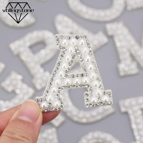 1Pcs A-Z English Letter Patch Pearl Rhinestone Patches For Clothing Alphabet Applique Name Badge DIY Bags Sewing Accessories