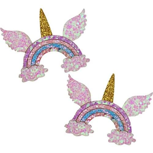 10pcs Glitter Unicorn Horn Rainbow Clouds with Wing Applique for DIY Kids Headwear Hair Clips Baby Accessories Patches