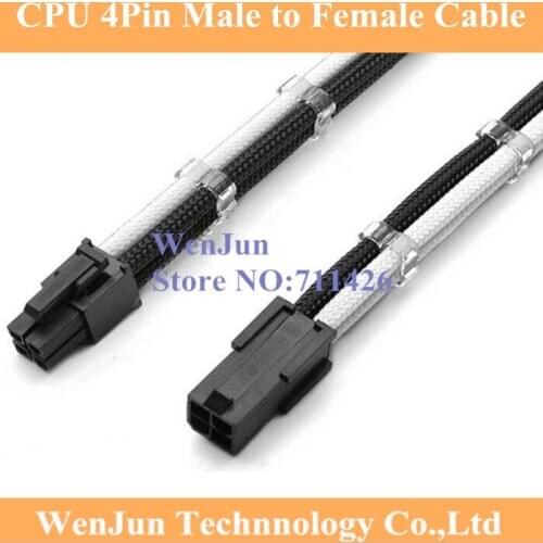 12" Single Sleeved Black & White CPU 4 Pin ATX Female to Male Power Extension Cable + 1PCS Clear Cable Comb