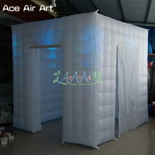 2.4m Cheapest White Fabric inflatable backdrop,illuminating photo booth balloon with foldable curtains free logo under 1 sqm