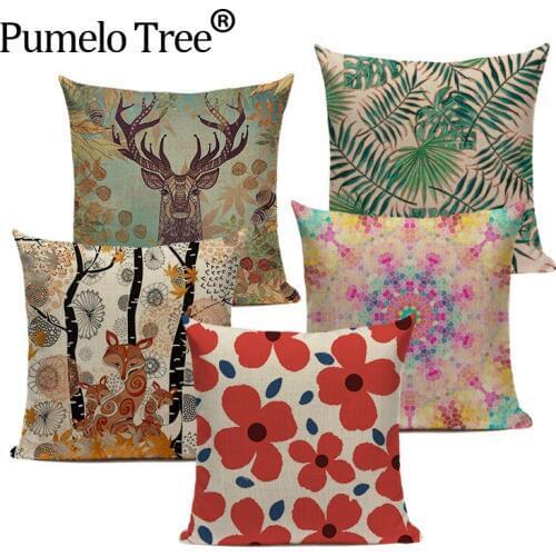2018 NEW geometry cushion cover linen print cushions home decor Custom pillow cover tropical leaves outdoor throw pillows