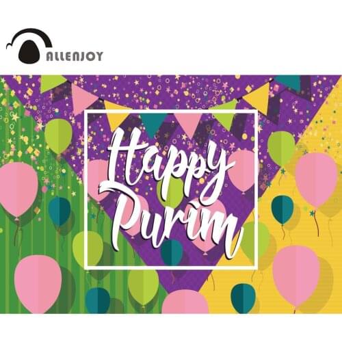 Allenjoy Happy Purim Event Backdrop Jewish Festival Balloon Photo Wallpaper Oznei Haman Board Masquerade Party Background Cloth