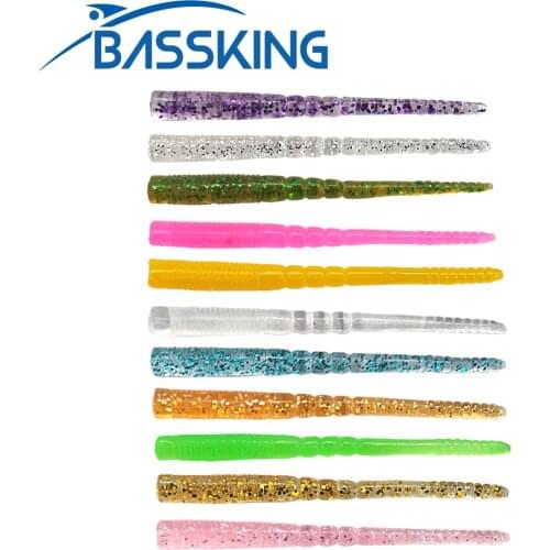 BASSKING 12Pcs AJING Soft Fishing Lure 45mm 0.2g Rockfish Swimbaits Needle Tail Artificial Wobbler Ocean Rock Shad Worm Bait