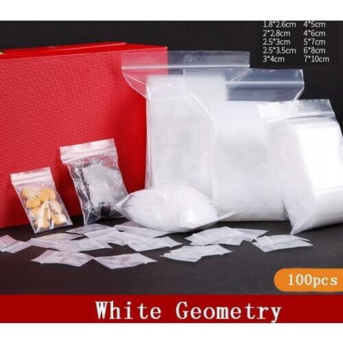 White Geometry Print Plastic Zipper Bag Pouches 100pcs Ziplock Pill Packaging Pouches Mini Zip lock Bags Plastic Packaging Bags