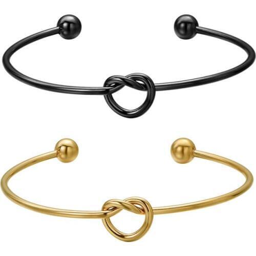 Simple Gun Black/Gold Bracelets for Women Stretch Knot Stainless Steel Bracelets Open Cuff Bangle Jewelry pulsera minimalista