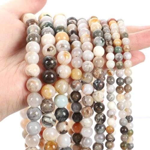 Natural Stone Beads Smooth Bamboo Agate Round Loose Spacer Bead for Jewelry Making DIY Handmade Bracelet Strand 4/6/8/10/12MM