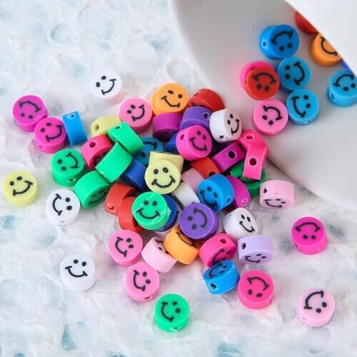 50pcs/lot Colorful Smile Face Polymer Clay Beads For Jewelry Making DIY Earring Bracelet Necklace Accessory
