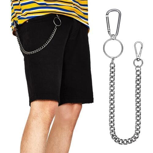 38cm Stainless steel Long Metal Wallet Belt Chain Rock Punk Trousers Hipster Pant Jean Keychain Clip Keyring HipHop Jewelry