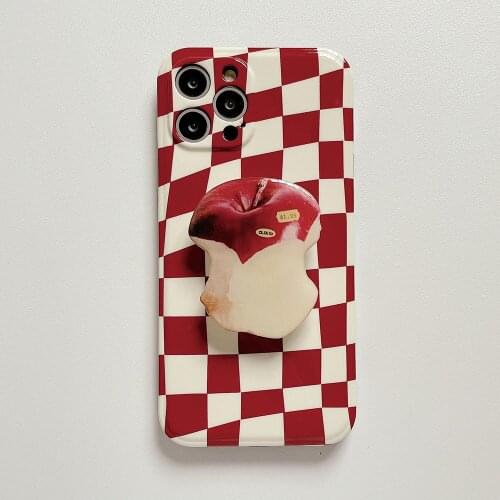 Red Checkerboard Pattern Apple Bracket Phone Case For iPhone 12 Plus12 11 ProMax XR X XS 7 8 Plus Shockproof Soft Silicone Shell