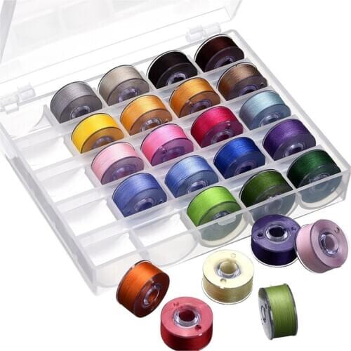 Bobbin Case Organizer with 25 Clear Sewing Machine Bobbins and Assorted Colors Sewing Thread for Brother/ Babylock/ Janome/ Kenm