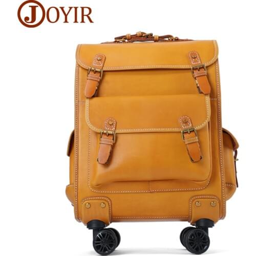 JOYIR Rolling Luggage Genuine Leather Boarding Box High Quality Travel Spinnner Suitcase Bags Business Luggage 22inch