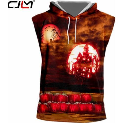 CJLM Mens New Creative Street Clothing 3D Printed Hooded Tank Top Funny Castle Halloween Man 6XL