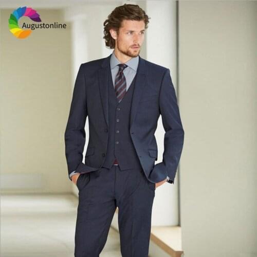Formal Business Man Suit Navy Blue Men Suits Wedding Custom Made Best Man Blazers Jacket 3Piece Pants Vest Slim Fit Groom Tuxedo