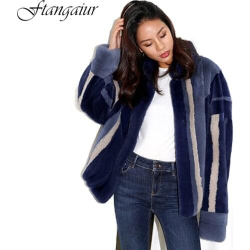 Ftangaiur Winter Coat Women Velvet Mink Fur Overcoats Contrast Color Womens Jackets Short Luxury Nature Real Mink Fur Coats