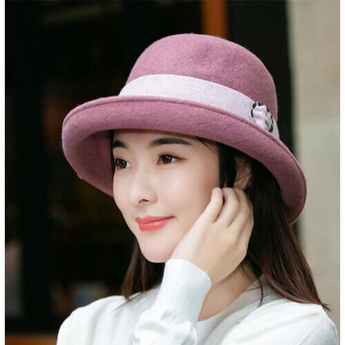 H7704 Woolen Fedoras Hat Female Winter Autumn British Retro Fashion Basin Cap Women Curling Simple High Quality Elegant Hats