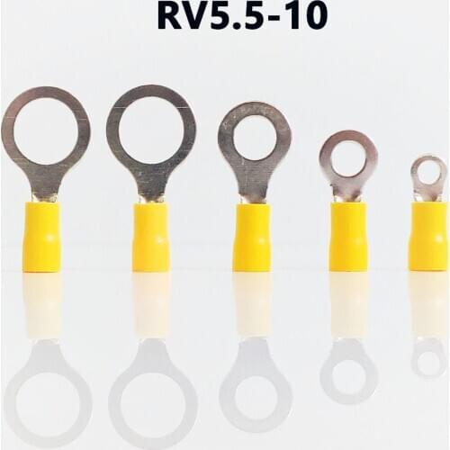RV5.5-10 YELLOW color Ring insulated terminal suit 4-6mm2 Cable Wire Connector cable Crimp Terminal 50PCS/Pack free shipping