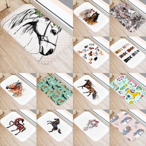 Horse Pattern 40*60cm Kitchen Entrance Door Mat Coral Velvet Carpet Doormat Indoor Floor Mats Colorful Anti-Slip Rug 48043