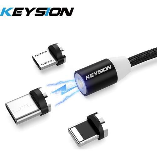 KEYSION Magnetic Cable 1m Braided Mobile LED Type C Micro USB Magnet Charger Cable For Apple iPhone X 7 8 6 10 Xs Max XR Samsung