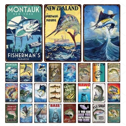 Sea Fish Metal Tin Sign Retro Vintage Plaque Metal Plate Aquarium Restaurant Bar Club Decoration Wall Art Poster Wall Sticker