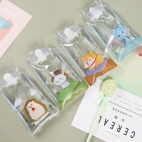 Cute Cartoon Transparent Hot Water Bottle Warm Belly Injection Hot Water Bottle Warmer Bag Portable Mini Hand Warmer