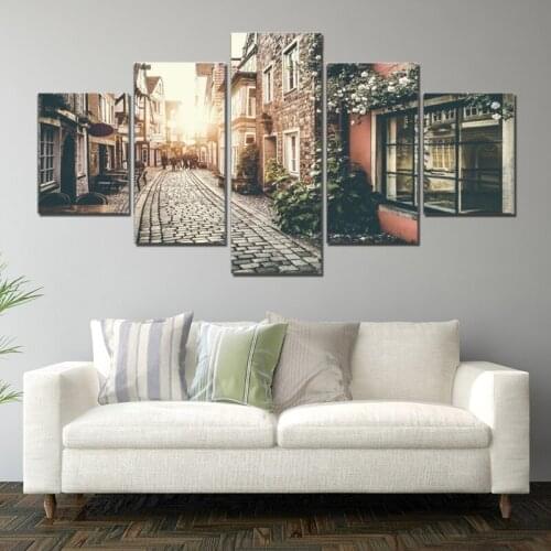 5 Panels Modular Decor Poster Street Alley Scenery HD Printing Canvas Painting Home Decoration for Living Room Bedroom Wall Art