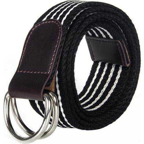 Unisex canvas belt fashion stripe canvas Alloy Double ring buckle Men belt outdoor casual Men and Women cowboy pants belt
