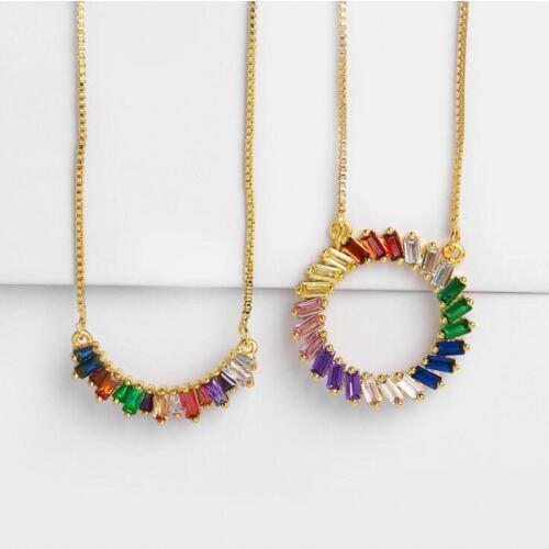 2019 New Hot Sale Sparkling Jewelry Gold Fill Geometric circle Pendant Colorful 5A Cubic Zirconia Women Wedding Bridal Necklace