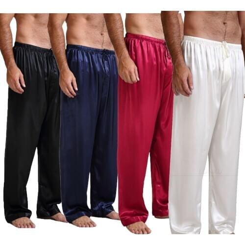 2020 New Mens Nightwear Sleepwear Bath Satin Silk Long Lounge Pants 4 Colors