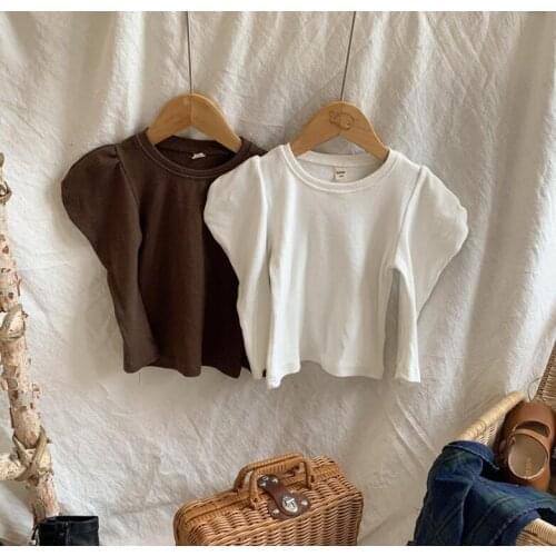 2021 new girls boys t shirt autumn cotton puff sleeve fashion kids top 2-8 years WU753