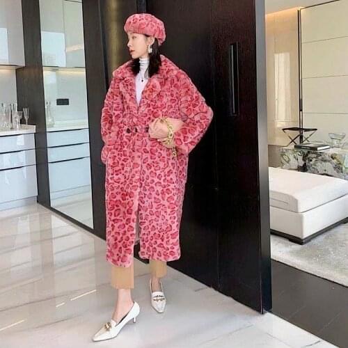 2021 new winter women leopard real rex rabbit fur loose coat