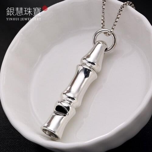Genuine pendant necklace wealthy bamboo can sound pendants chain s925 sterling silver womens jewelry couples