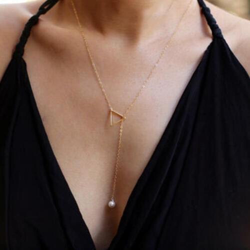 The European and American fashion product Contracted hollow triangle Tassel necklaces Womens brief paragraph collarbone chain