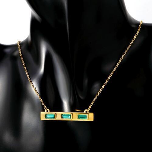Luxury Brand Square Green Stone Chain Necklace Woman Gold Necklace For Jewelry Gift