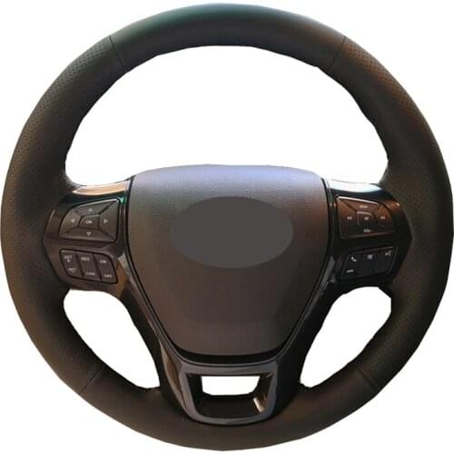 Hand Sewing Car Steering Wheel Cover Wrap Leather Suede Volant For Ford Explorer 2016 2017 2018 2019 Braid on the Steering wheel